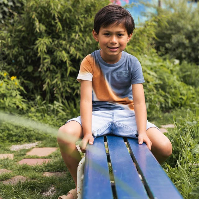 Koko Noko Jungen T-shirt blau weiß cognac tie dye